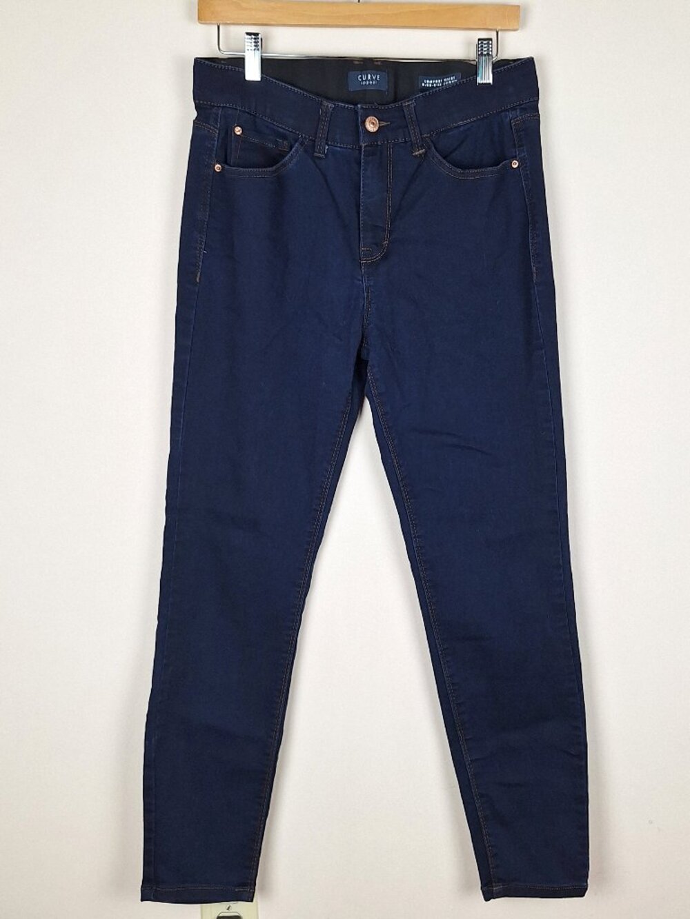 CURVE APPEAL Dark Wash Comfort Waist High Rise Skinny Jeans Size 8. Blue